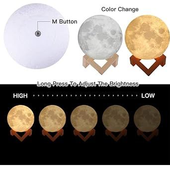 3D Magical Moon LED Night Light Desk Lamp USB Rechargeable 7 Light Colors