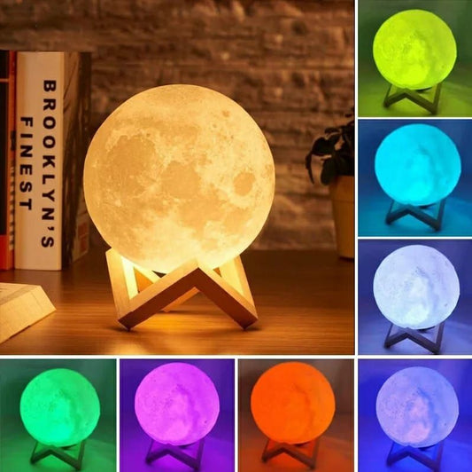 3D Magical Moon LED Night Light Desk Lamp USB Rechargeable 7 Light Colors